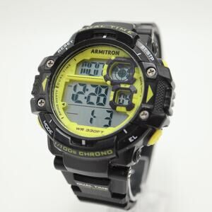 Armitron Mens Jumbo Dual Time Sport Digital Watch 55mm Black Yellow New Battery